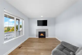 Cozy gas fireplace in the front room.