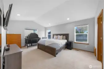 Primary bedroom has plenty of space for a King bed and extra furniture.  Lots of natural light in this bedroom!
