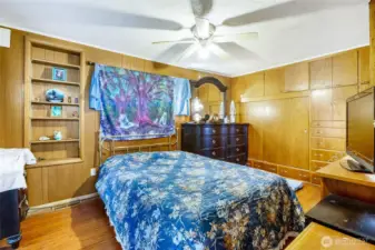 Tons of built in drawers and cabinets. Primary bedroom.