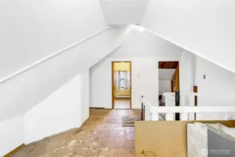 Facing upstairs bathroom.