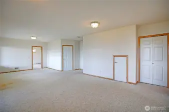 Great room with large storage closet and small door is secret hidden room
