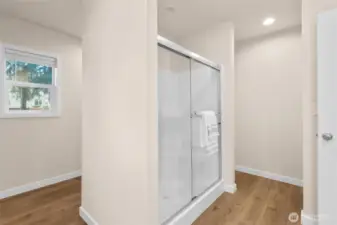oversized shower and walk-in closet