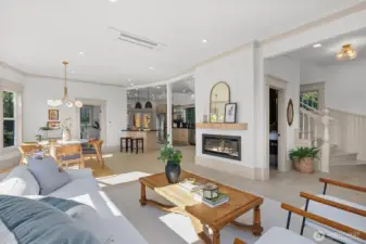 Open floorplan.  Main floor office is beyond the dining room.  Kitchen towards the back with easy access to flat backyard.
