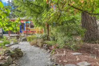 The house seen from one of the garden paths.