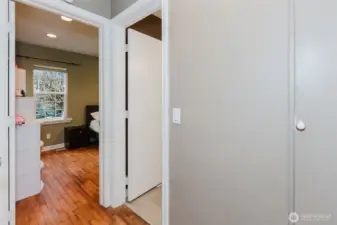 Bathroom door on the right, bedroom #2 on the left.