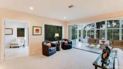 Looking a different way while in the family room you see a hidden door to the Primary suite ( held shut by special magnets).