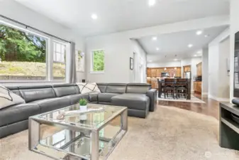 Living room opens into dining and large kitchen