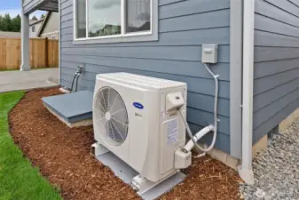 A variable stage, cold temperature heat pump is standard. Keeping you warm in the Winter and cool in the summer!