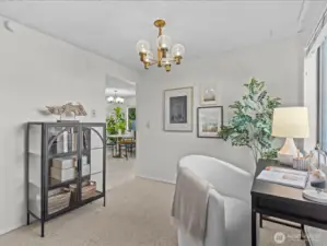 Just off the family room, a corner nook provides the perfect space for a home office.