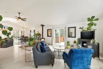Living room with vaulted ceilings