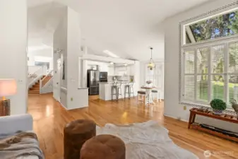 Family room with garden right outside windows.