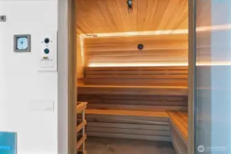 Unwind and recharge in the inviting warmth of your building's sauna, the perfect antidote to Seattle's rainy storms. Step into this cozy retreat, where you can dry out, relax, and let your stress melt away. With soothing heat and a serene atmosphere, it's your personal haven to escape the rain and rejuvenate your senses.