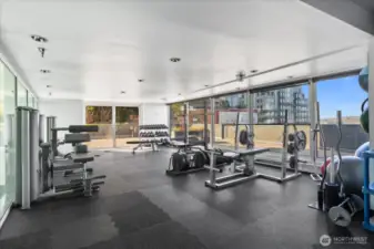 This gym has an outdoor patio...step out and do your jumping jacks or cool off to soft breezes coming directly from the Puget Sound...