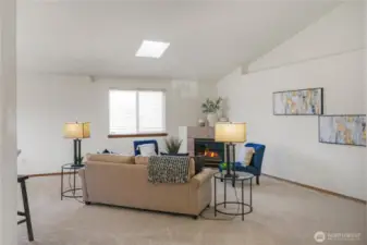 Family Room and Fireplace. Brand New Carpet Throughout