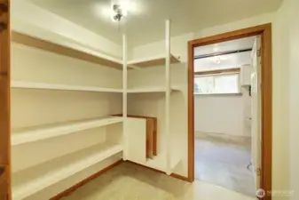 A storage room is on the lower floor, as well.