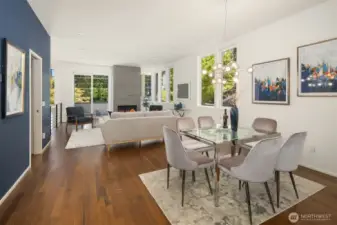 Spacious, light filled dining room.