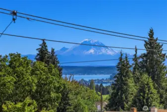 View of Mount Rainier seen from rooftop deck.