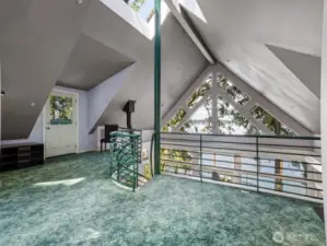 Loft overlooks great room and offers flex space. It’s been a bedroom, office and play space. It’s also provides access to the rooftop deck.