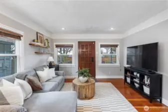 Cozy living room with fir floors