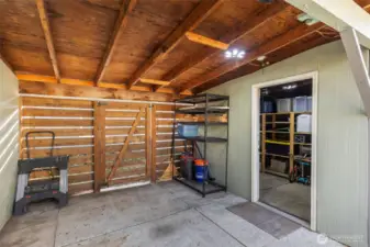 Covered storage, plus a shed big enough for bikes