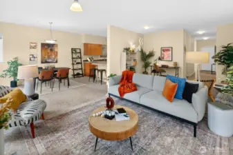 Open concept with excellent flow between living, dining and kitchen areas.