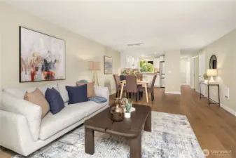 Such an open flow from the living room to dining room and kitchen.