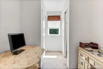 Office space in dormer with closets near window