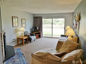 Comfortable Living Room w/ a huge slider to the Rear Patio and Hotel's backyard.