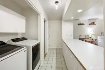 New washer/dryer that can convey with home + look at all that space to fold laundry!! No more back pain ;)