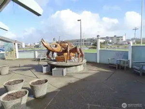 Front patio area w/ the Canterbury Inn Crab.