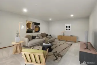 The main level family room creates a versatile, multi-use space perfect for today’s flexible lifestyles. Virtually staged.