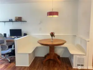 The dining area in the family room is right next to the kitchen for convenience.