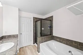 Soaking tub and extra large tiled shower