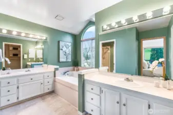 5 piece primany bathroom with an oversized soaking tub and tons of natural light.