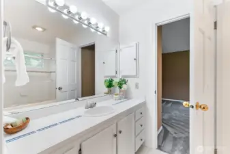 Jack & Jill bathroom shared by 2 upstairs bedrooms.