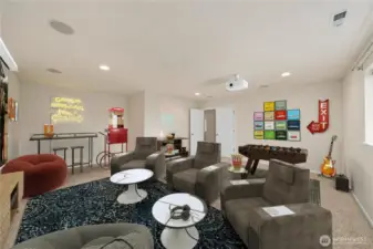 Giant bonus room set up for a theater rec room!