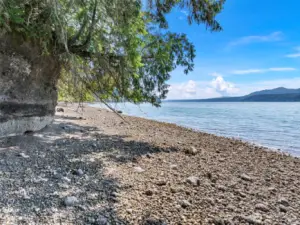 The branch in the foreground is where the trail ends. You can see the vertical wall that would need stairs or a ladder to reach the beach.