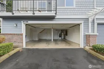 Spacious 22 foot wide, 2-car garage. EV outlet for vehicle charging. Direct access to home.