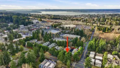 Arial view of premier location in the Rose Hill neighborhood of Kirkland.
