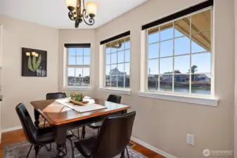 Enjoy views of the canal and boating life while dining