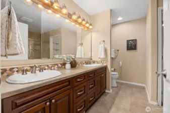 The first floor primary bathroom