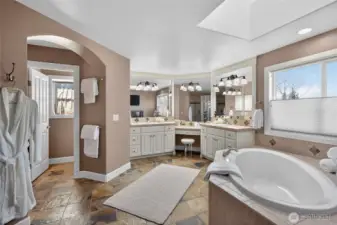 Dual vanities & plenty of space in this luxe bathroom.