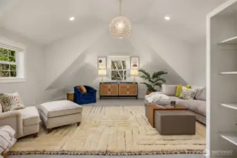 Family room with Serena & Lily lighting.