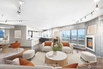 Virtually staged living and dining rooms