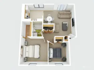 Digitally designed and staged floor plan is a great way to see the way furnishings can be arranged.