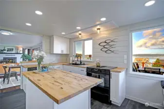 Completely renovated kitchen with beautiful butcher block counters.