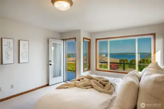 Primary Bedroom with deck access and view