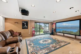 5th bedroom on the lower level is set up as a media room. There is a Murphy bed for guests.