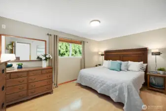 Primary en-suite features 3/4 bath attached. Located in the quiet northwestern corner of the home.