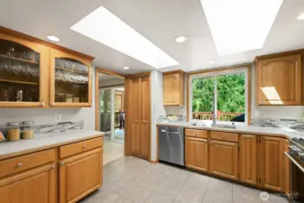 Plenty of storage, easy to maintain ceramic tile flooring, great connectivity to backyard and deck. Perfect for BBQ's and evening happy hour!